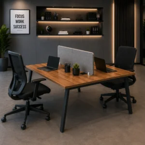 Freedom Two Persons Linear Workstation without drawers for collaborative office productivity.