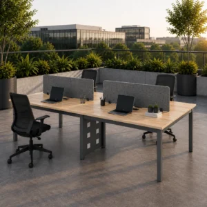 Prive Four Persons Linear Workstation without storage for modern collaborative offices.