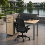 Stylish Prive Two Persons Linear Workstation featuring integrated storage and spacious desks.