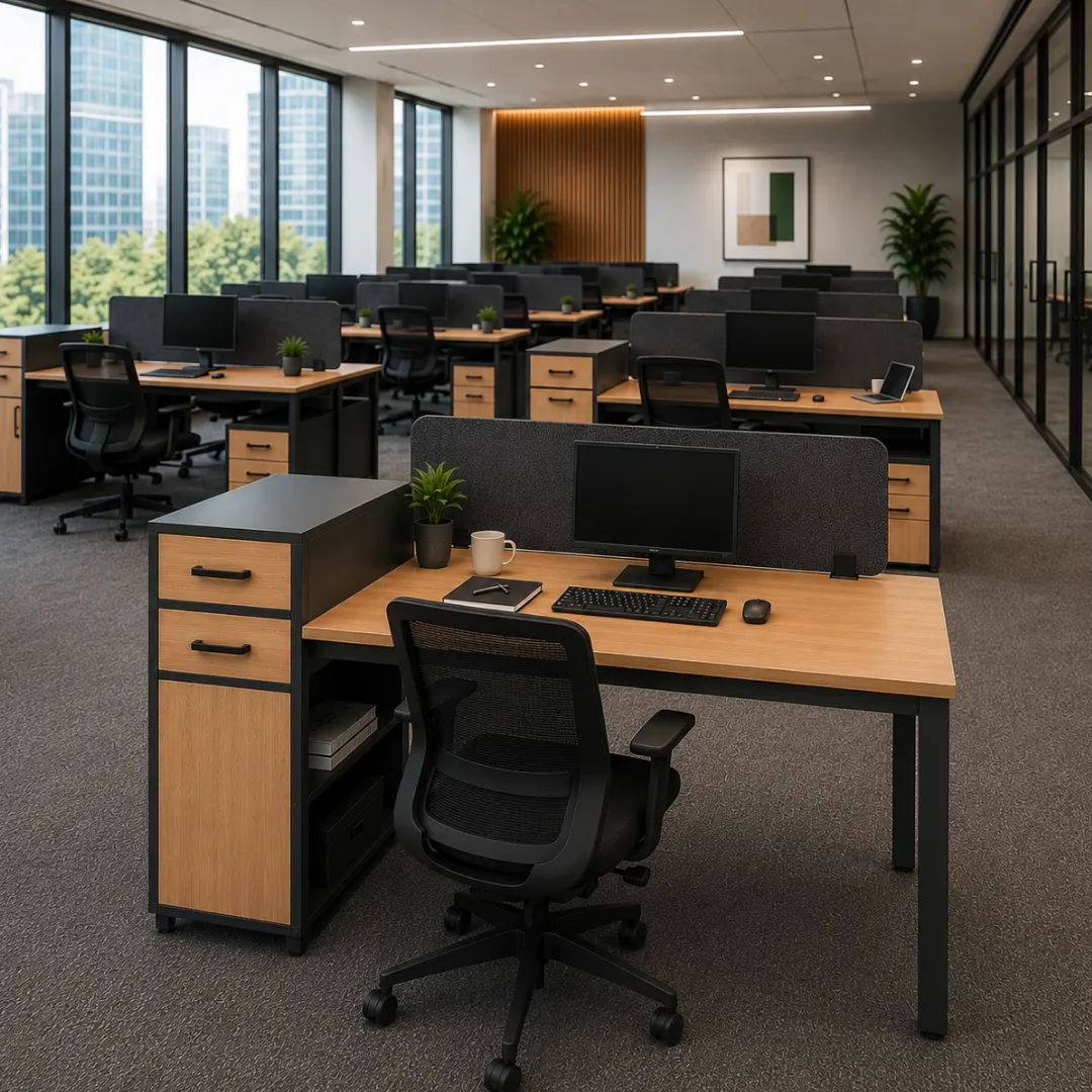 Outperforms Standard Desks: Prive Single Person Linear Workstation with Storage Unit | officerepublic Cable grommet details on the Prive Single Person Linear Workstation with Storage Unit