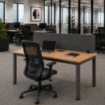 Professional working on a modern Prive Single Person Linear Workstation without Storage Unit