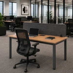 Professional working on a modern Prive Single Person Linear Workstation without Storage Unit