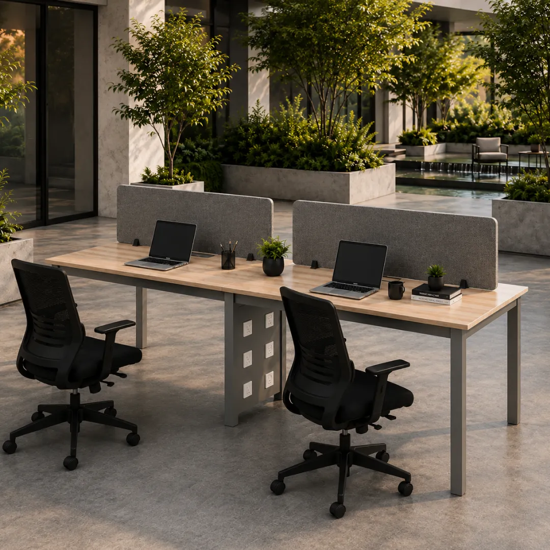 Prive Two Persons Linear Workstation – Space-Saving Office Solution | officerepublic Prive Two Persons Linear Workstation without drawers for modern collaborative office spaces.