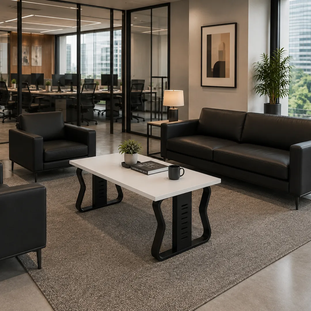 Outperforms Fragile Glass Boards: Solid Smeda Center Table | officerepublic Low profile surface finish highlighted on the Smeda Center Table