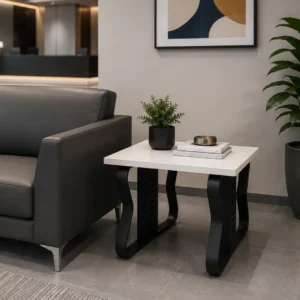 Smeda Side Table holding coffee cup inside modern waiting room