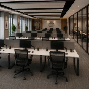Modern collaborative arrangement featuring the Smeda Two Person Linear Workstation without Storage Unit