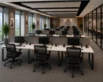 Spacious tabletop surface on Smeda Two Person Linear Workstation without Storage Unit