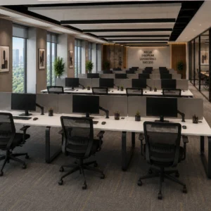 Spacious tabletop surface on Smeda Two Person Linear Workstation without Storage Unit