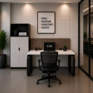 Minimalist workspace layout with Smeda Single Person Linear Workstation without Storage desk