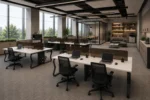 Modern open office setup featuring Smeda Four Persons Linear Workstation without Storage Unit