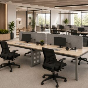 Clean white steel legs on Prive Four Persons Linear Workstation without Storage
