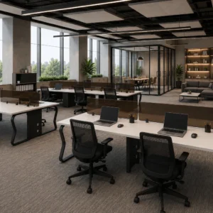 Modern open office setup featuring Smeda Four Persons Linear Workstation without Storage Unit