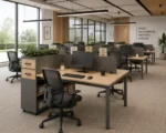 Dual user setup using Prive Two Persons Linear Workstation with Storage Unit