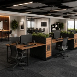 Spacious metal frame legs on X-Box Linear 4 Person Workstation desk