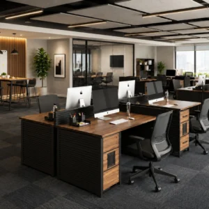 Ergonomic collaborative layout with an X-Box Linear 2 Person Workstation desk