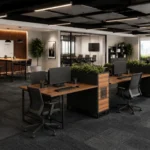 Minimalist open office floor plan featuring an X-Box Linear 4 Person Workstation