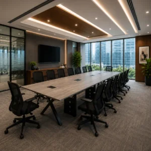 Top surface angle showing smooth laminate on the Exoz Conference Table