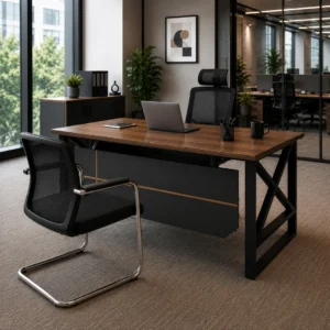 X-Box Series Staff Table With Single Drawer featuring sturdy steel leg frame
