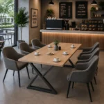 Durable Amelia Series 6 Person Café Table with spacious tabletop for six.