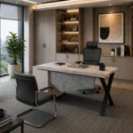 Exoz Series Staff Table With Storage featuring integrated lockable filing drawers
