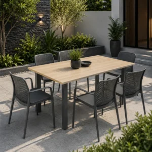 Contemporary Prive Series 6 Person Café Table designed for dining and team discussions.