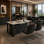 Professional typing on laptop at Smeda Series Staff Table With Single Drawer