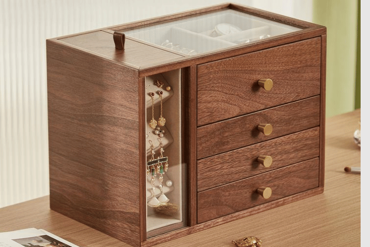 Black Walnut Wooden Jewelry Box for Women