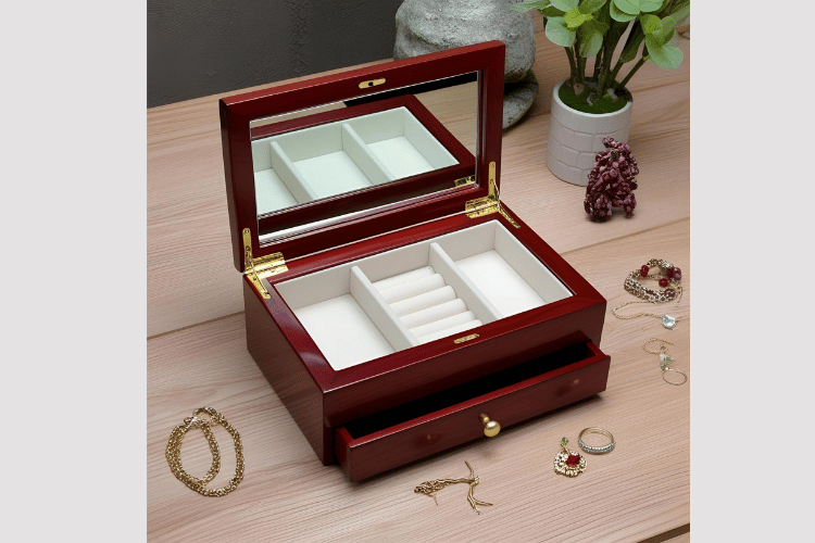 Cherry Wood Jewelry Box with Mirror