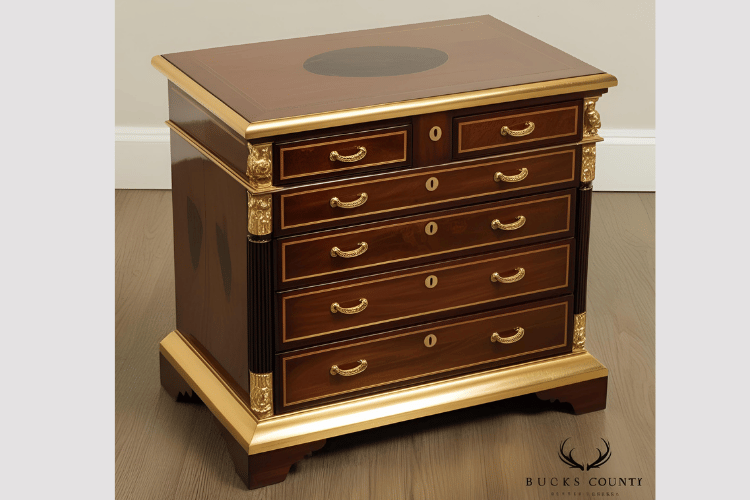 Gold-Trimmed Mahogany Jewelry Chest