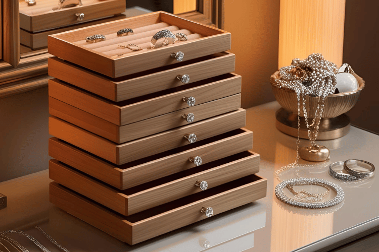 Stackable Wooden Jewelry Trays