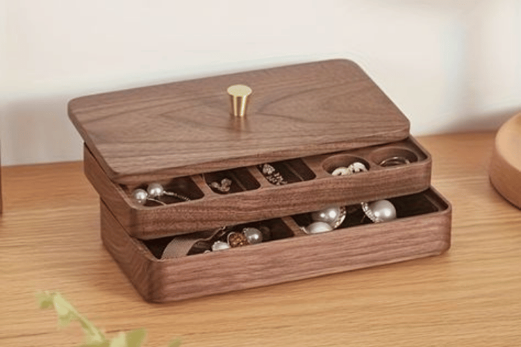 Vintage Walnut Wood Jewelry Box