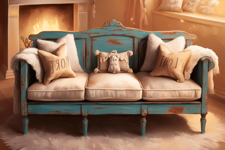 Distressed Finish Wooden Sofa