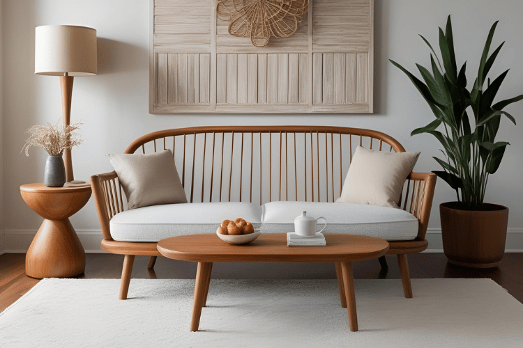 Minimalist White Oak Wood Sofa Set