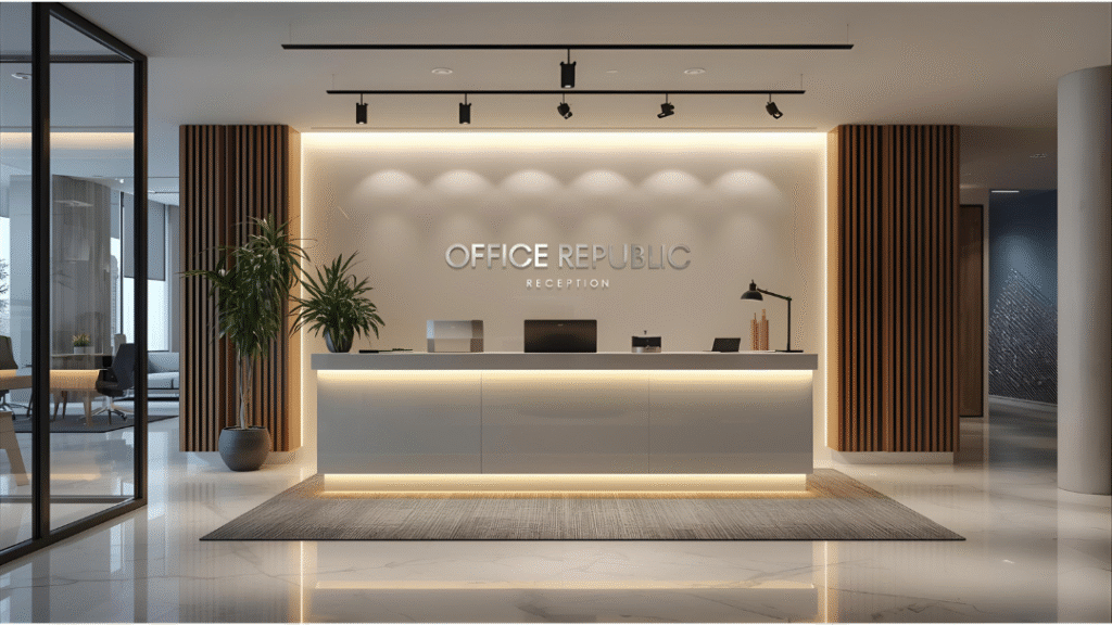 Modern Office Reception Backdrop Design
