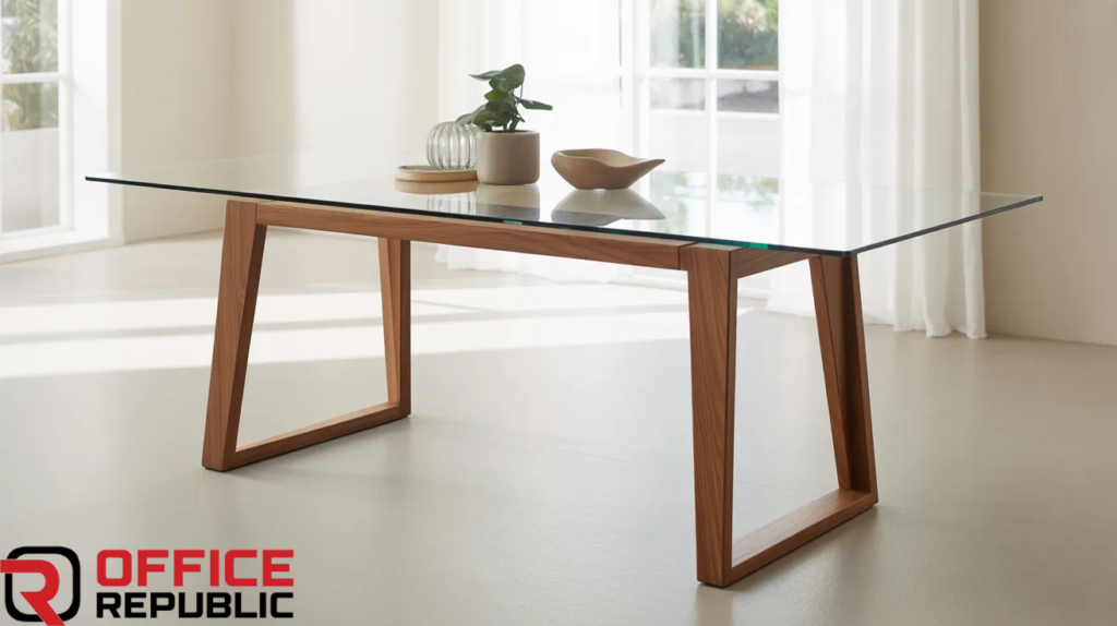 Glass Top Wooden Frame Table