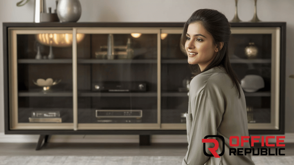 TV Console with Glass Cabinets