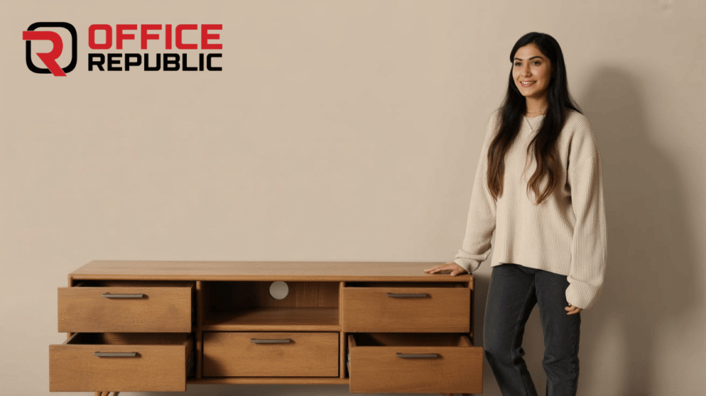 Wooden TV Console with Drawers