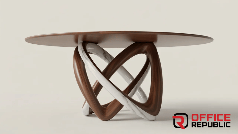 Circular Nexus Table Stand Material_ Wood + marble support