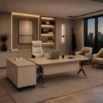 Spacious L-shaped workspace provided by the Apex Executive Table with Side Rack