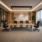Collaborative discussion hosted around the sleek Apex Meeting Table surface