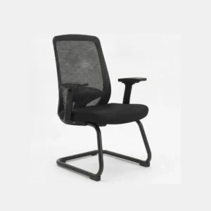 Solid steel cantilever base supporting dark Cora Visitor Chair seat