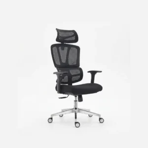 Edge Executive Chair with polished aluminum base behind modern desk setup