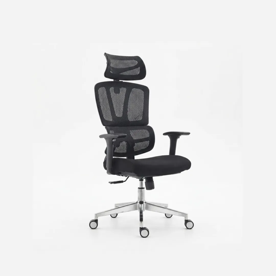 Edge Executive Chair with Ergonomic Support | officerepublic Edge Executive Chair with polished aluminum base behind modern desk setup