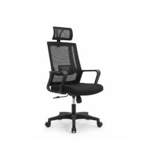Element Manager Chair positioned behind a modern wooden office desk arrangement