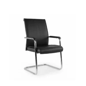 Professional sitting comfortably inside a private office on the Flux Visitor Chair