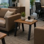 Solid oak veneer tabletop detailing on modern Freedom Side Table model