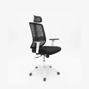 Kobe Manager Chair positioned behind a modern wooden office desk arrangement