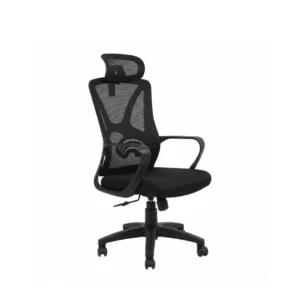 Lex Manager Chair positioned behind a modern wooden office desk arrangement
