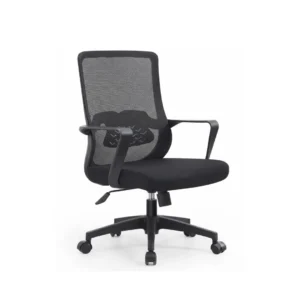 Solid five-star swivel base supporting the resilient Nuclear Staff Chair in an office
