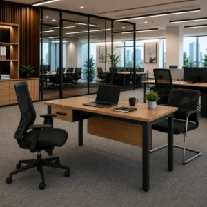 Built-in locking storage on the Prive Series Staff Table with Single Drawer